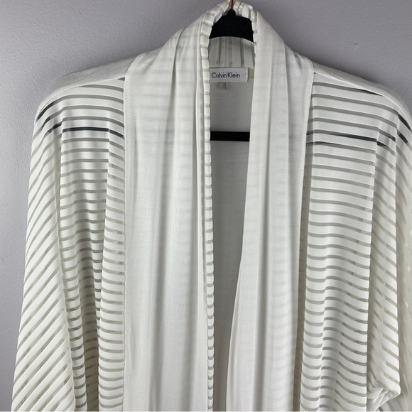 CALVIN Klein White Semi Sheer Striped Open Cardigan 1X - Picture 3 of 9